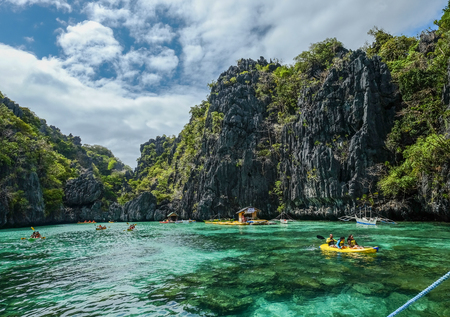 Palawan, Philippines - Apr 5, 2017. People enjoying on lagoon in Palawan, Philippines. Palawan is...
