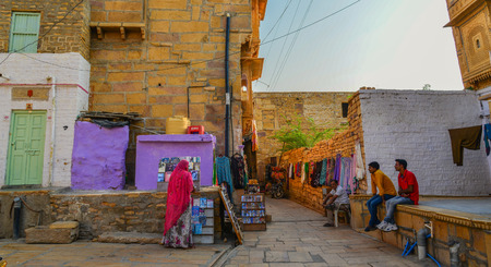 Jaisalmer, India - Nov 8, 2017. A vendor selling souvenirs at Jaisalmer Fort. Jaisalmer is a former medieval trading center and a princely state in Rajasthan.のeditorial素材
