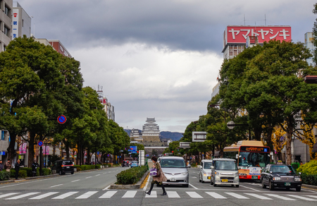Himeji, Japan - Dec 27, 2015. Cars run on street in Himeji, Japan. Himeji known for the sprawling, centuries-old and white castle.のeditorial素材