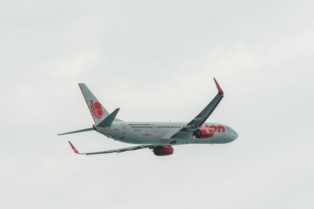 Bangkok, Thailand - Apr 23, 2018. A Boeing 737-800 airplane of Thai Lion Air taking-off from Don Muang International Airport (DMK) in Bangkok, Thailand.のeditorial素材