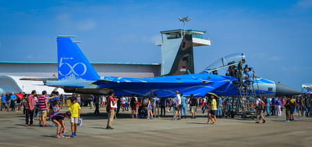 Singapore - Feb 11, 2018. Unveils special F-15SG livery of Singapore Air Force (RSAF) on display in...