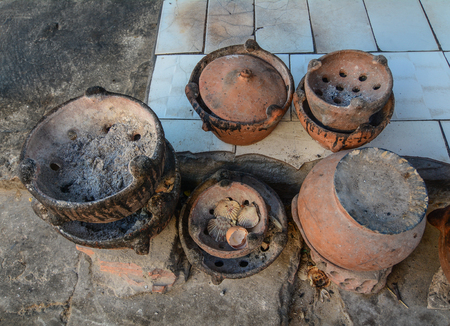 Vintage pottery kitchen at rural house in Southern Vietnam.の写真素材