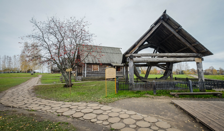 Suzdal, Russia - Oct 18, 2016. Wooden well at old village in Suzdal, Russia. Suzdal is part of the Golden Ring cluster of ancient towns.のeditorial素材