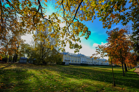 Ancient palace with autumn garden in Saint Petersburg, Russia.の写真素材