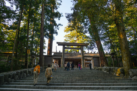 Nagoya, Japan - Mar 17, 2018. People visit Ise Grand Shrine (Ise Jingu) in Nagoya, Japan. The Shrine is the most sacred Shinto shrine in Japan.のeditorial素材