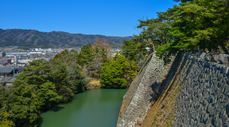 Moat of ancient castle at sunny day in Nagoya, Japan.のeditorial素材
