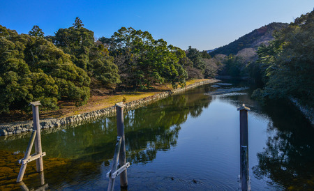 Moat of ancient castle at sunny day in Nagoya, Japan.のeditorial素材