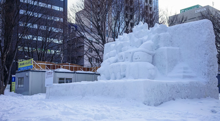 Sapporo, Japan - Feb 5, 2015. Ice sculptures on the pedestrian street in Sapporo, Japan. Sapporo is capital of the mountainous northern island of Hokkaido.のeditorial素材