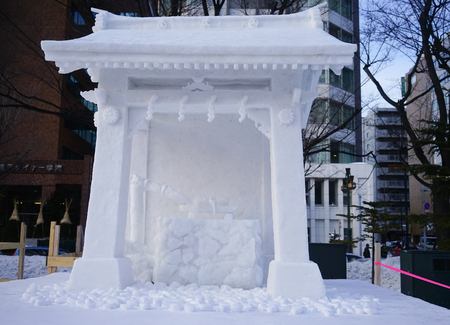Sapporo, Japan - Feb 5, 2015. Ice sculptures on the pedestrian street in Sapporo, Japan. Sapporo is capital of the mountainous northern island of Hokkaido.のeditorial素材