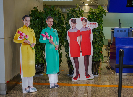 Chengdu, China - Aug 21, 2016. Airline backdrops at Chengdu Shuangliu International Airport (CTU). The Airport handled 42.2 million passengers in 2015.のeditorial素材