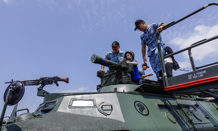 Singapore - Feb 10, 2018. People visit military aircraft belong to the Singapore Air Force on...