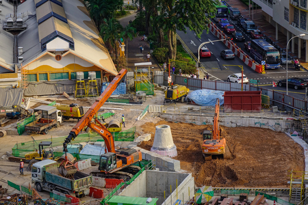 Singapore - Feb 9, 2018. Construction site in Singapore. Singapore is a sovereign city-state and island country in Southeast Asia.のeditorial素材
