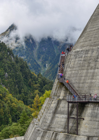 Toyama, Japan - Oct 4, 2017. People visit Kurobe Dam in Toyama, Japan. At 186 metres in height, it is the tallest dam in Japan.のeditorial素材