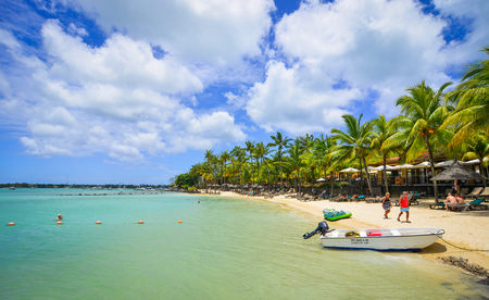 Grand Baie, Mauritius - Jan 10, 2017. Seascape of Grand Baie, Mauritius. Mauritius is a major tourist destination, ranking 3rd in the region.のeditorial素材
