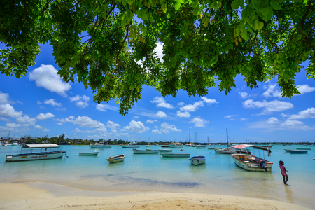 Grand Baie, Mauritius - Jan 10, 2017. Seascape of Grand Baie, Mauritius. Mauritius is a major tourist destination, ranking 3rd in the region.のeditorial素材