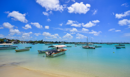 Grand Baie, Mauritius - Jan 10, 2017. Seascape of Grand Baie, Mauritius. Mauritius is a major tourist destination, ranking 3rd in the region.のeditorial素材