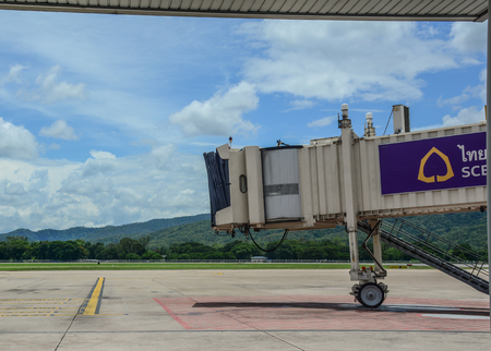 Chiang Mai, Thailand - Jun 22, 2016. A gangway at Chiang Mai Airport (CNX). The airport is at an elevation of 316 metres above mean sea level.のeditorial素材