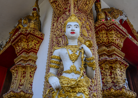 A Buddha statue at ancient temple in Chiang Mai, Thailand. Chiang Mai is one of famous tourist destinations in Thailand.のeditorial素材