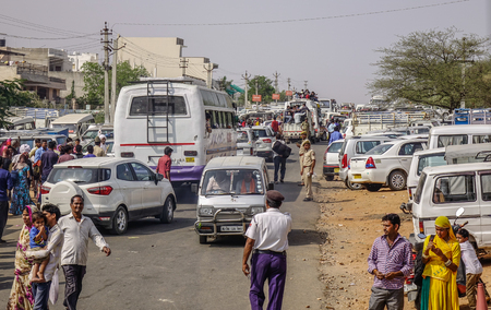 Pushkar, India - Nov 5, 2017. Crowded street in Pushkar, India. Pushkar is a pilgrimage site for Hindus and Sikhs, located in the state of Rajasthan.のeditorial素材