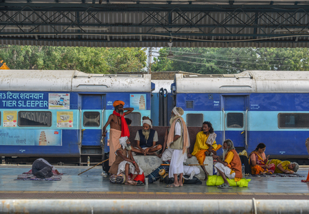Ajmer, India - Nov 5, 2017. People waiting at railway station in Ajmer, India. India Railway is the fourth-largest railway network in the world by size.のeditorial素材