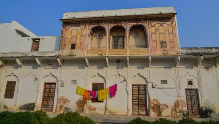 Pushkar, India - Nov 5, 2017. An old house in Pushkar, India. Pushkar is a pilgrimage site for Hindus and Sikhs, located in State of Rajasthan.のeditorial素材