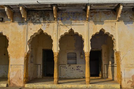 Pushkar, India - Nov 5, 2017. An ancient temple in Pushkar, India. Pushkar is a pilgrimage site for Hindus and Sikhs, located in State of Rajasthan.のeditorial素材