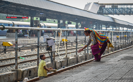 Ajmer, India - Nov 5, 2017. People waiting at railway station in Ajmer, India. India Railway is the fourth-largest railway network in the world by size.のeditorial素材