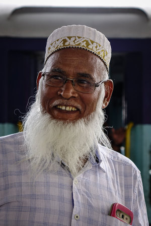 Pushkar, India - Nov 5, 2017. Portrait of Indian man in Pushkar, India. Pushkar is a pilgrimage site for Hindus and Sikhs, located in State of Rajasthan.のeditorial素材