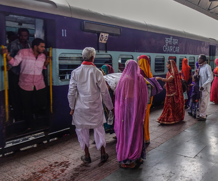 Ajmer, India - Nov 5, 2017. People waiting at railway station in Ajmer, India. India Railway is the fourth-largest railway network in the world by size.のeditorial素材