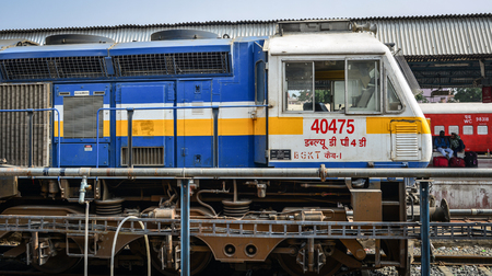 Varanasi, India - Nov 5, 2017. A local train stopping at railway station in Varanasi, India. Varanasi is the holiest of the seven sacred cities in Buddhism and Hinduism.のeditorial素材