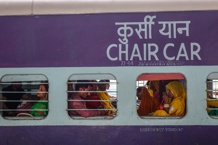 Varanasi, India - Nov 5, 2017. A local train stopping at railway station in Varanasi, India. Varanasi is the holiest of the seven sacred cities in Buddhism and Hinduism.のeditorial素材