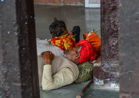 Ajmer, India - Nov 5, 2017. People waiting at railway station in Ajmer, India. India Railway is the fourth-largest railway network in the world by size.のeditorial素材