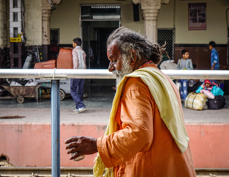 Ajmer, India - Nov 5, 2017. People waiting at railway station in Ajmer, India. India Railway is the fourth-largest railway network in the world by size.のeditorial素材