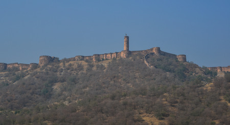 View of acnient Amber Fort on the mountain in Jaipur, India.のeditorial素材