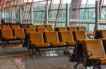 Beijing, China - Feb 28, 2018. Interior of Beijing Capital International Airport (PEK). It has been the world second busiest airport in terms of passenger traffic.のeditorial素材