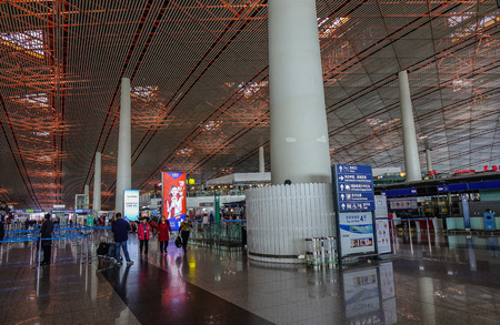 Beijing, China - Feb 28, 2018. Interior of Beijing Capital International Airport (PEK). It has been the world second busiest airport in terms of passenger traffic.のeditorial素材