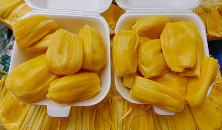 Jackfruit for sale at street market in Yangon, Myanmar.
