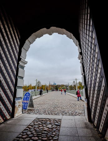 Saint Petersburg, Russia - Oct 14, 2016. Ioanovsky Gates entrance to the Peter and Paul Fortress in...