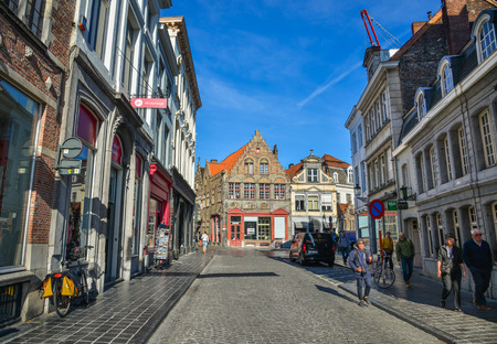 Bruges, Belgium - Oct 5, 2018. Historical centre of Bruges (Brugge), Belgium. Bruges is distinguished by its canals, cobbled streets and medieval buildings.のeditorial素材