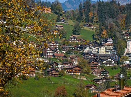 Grindelwald, Switzerland - Oct 21, 2018. Mountain town in Grindelwald, Switzerland. Grindelwald was one of the first tourist resorts in Europe.のeditorial素材