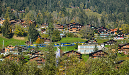 Grindelwald, Switzerland - Oct 21, 2018. Mountain town in Grindelwald, Switzerland. Grindelwald was one of the first tourist resorts in Europe.のeditorial素材