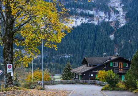 Grindelwald, Switzerland - Oct 21, 2018. Mountain village in Grindelwald, Switzerland. Grindelwald was one of the first tourist resorts in Europe.のeditorial素材