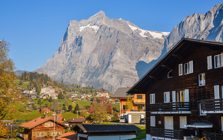 Grindelwald, Switzerland - Oct 21, 2018. Mountain village in Grindelwald, Switzerland. Grindelwald was one of the first tourist resorts in Europe.のeditorial素材