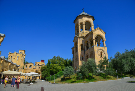 Tbilisi, Georgia - Sep 23, 2018. Part of Holy Trinity Cathedral of Tbilisi, Georgia. Church is the third-tallest Eastern Orthodox cathedral in the world.のeditorial素材