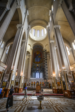 Tbilisi, Georgia - Sep 23, 2018. Interior of Holy Trinity Cathedral of Tbilisi, Georgia. Church is...