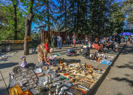 Tbilisi, Georgia - Sep 23, 2018. Dry Bridge Market in Tbilisi, Georgia. Dry Bridge Bazaar is the biggest flea market in Tbilisi.のeditorial素材