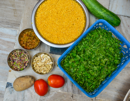 Indian cooking ingredients at local restaurant in Jodhpur, India.