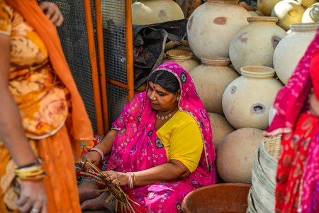 Jodhpur, India - Nov 6, 2017. Pottery shop at Sadar Market in Jodhpur, India. Jodhpur is the second largest city in state of Rajasthan.のeditorial素材