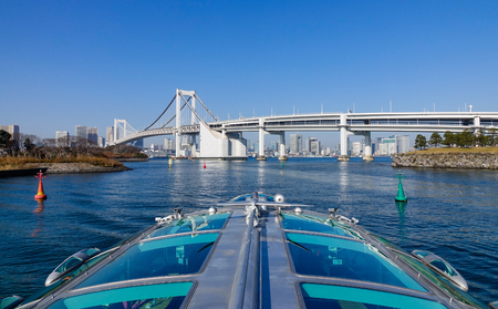 Tokyo, Japan - Jan 4, 2016. Himiko Water Bus in Tokyo, Japan. Water bus in Tokyo bay is one of the most spectacular public transport in the world.のeditorial素材