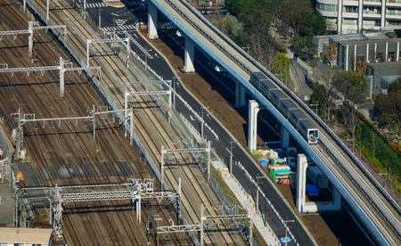Tokyo, Japan - Jan 4, 2016. Aerial view of rail tracks in Tokyo, Japan. Japan railways carried 7.289...